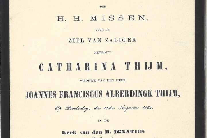 Mapje met persoonlijke herinneringen van de familie Alberdingk Thijm:
"Uitnodiging voor het bijwonen van de herdenkingsmissen voor Catherina Thijm".