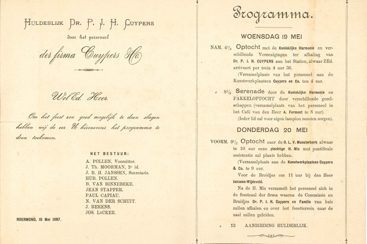 Programma-aankondiging t.g.v. 70e verjaardag P.J.H. Cuypers.