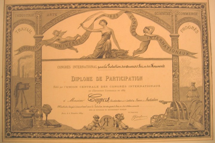 Deelname certificaat Exposition Universelle Parijs voor Monsieur Cuypers