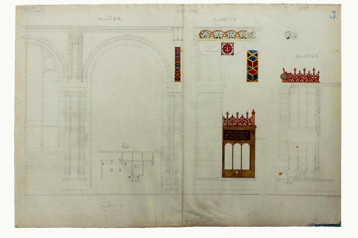 Detailtekening van het Centraal Station Amsterdam ,vestibule