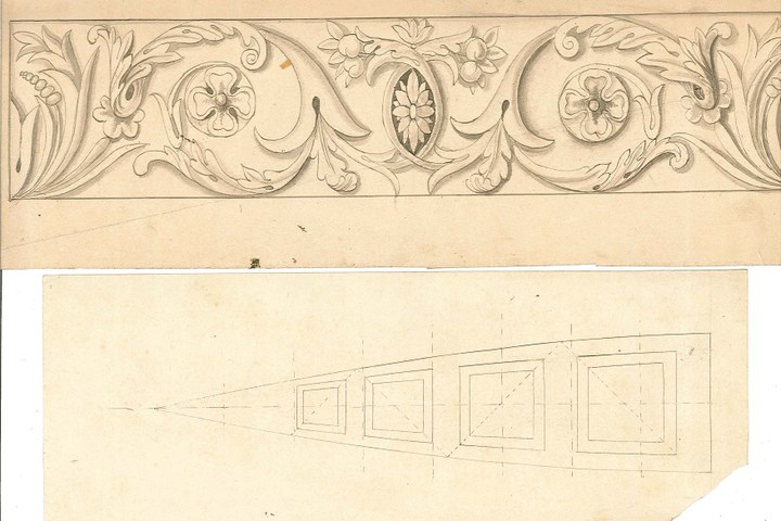 Verzameling kleine tekeningen van beelden etc. uit Cuypers' Kunstwerkplaatsen