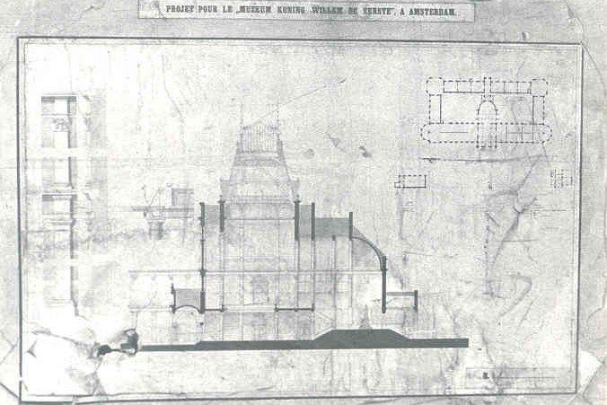 Ontwerptekening Project Pour le Museum Koning Willem I te Amsterdam (doorsnede)