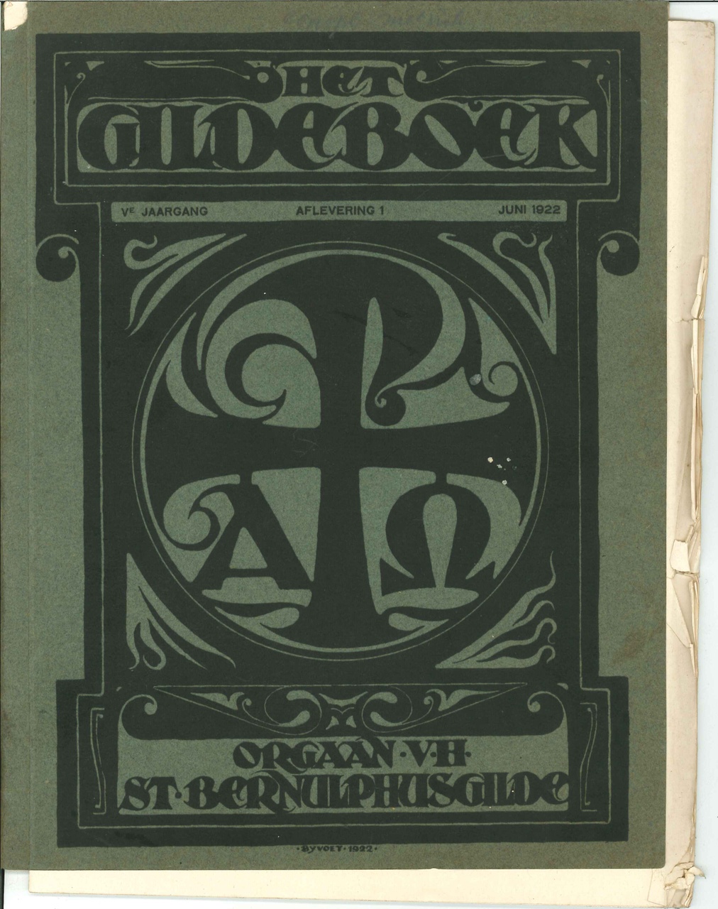 Het GILDEBOEK, orgaan van het St. Bernulphusgilde,  juni 1922, aflevering 1 van de 5de jaargang.