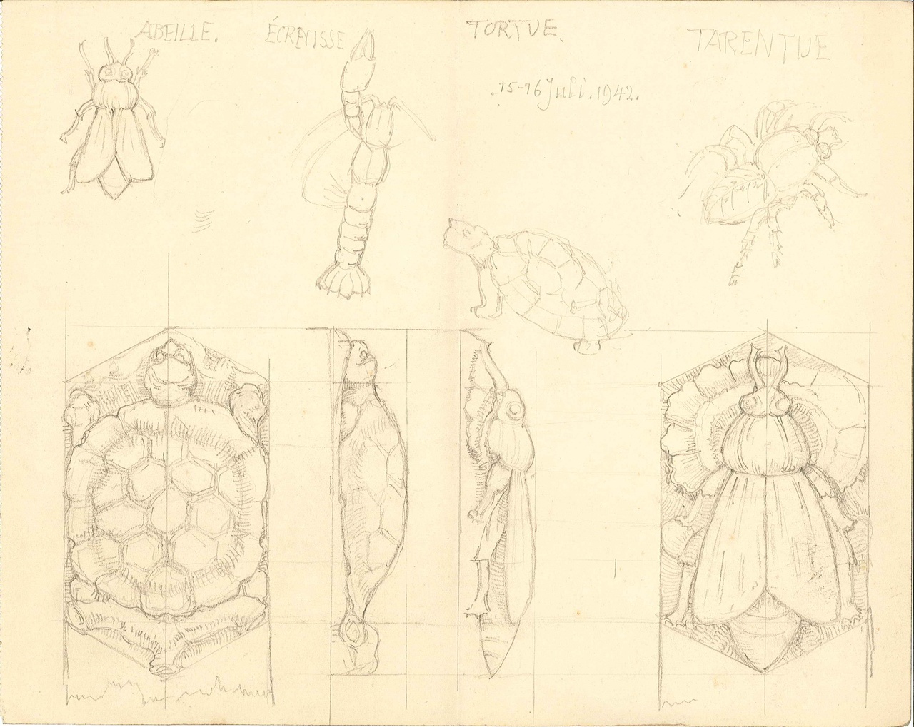 Enkele ontwerpschetsen vermoedelijk van ir. J. Cuypers uit 1942 voor een object in Sint Michielsgestel.