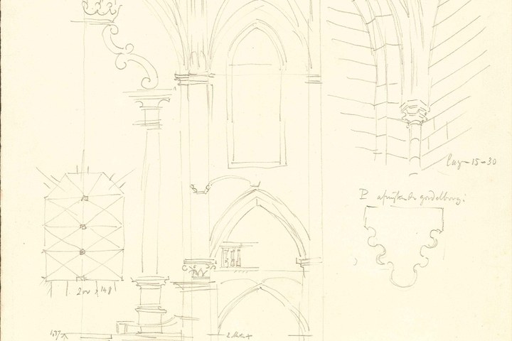 Enkele ontwerpschetsen uit 1911 voor restauratie van de Stiftskerk (Michaëlkerk) in Thorn.