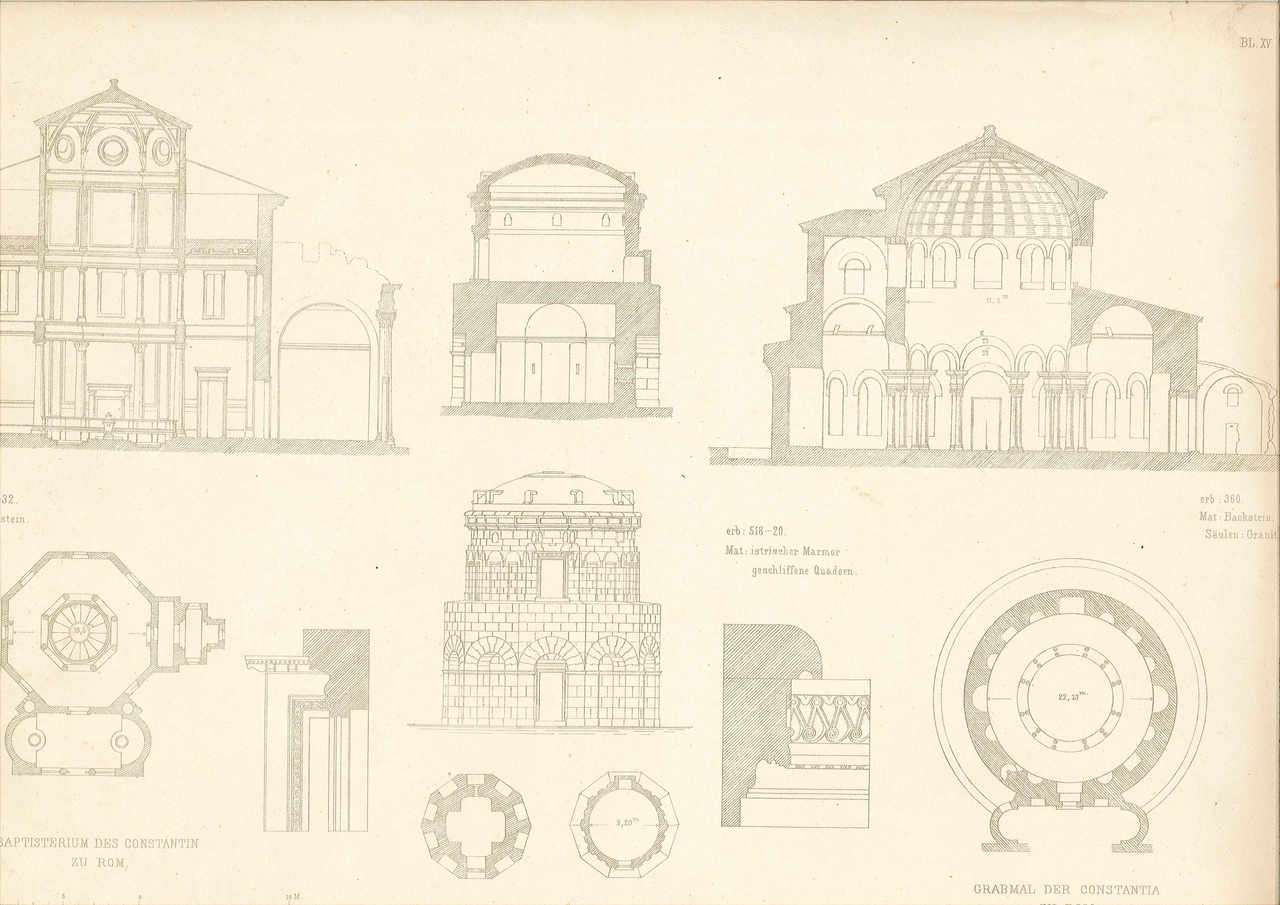 Enkele overdrukken van tekeningen van klassieke gebouwen in Italië en met name in Rome.