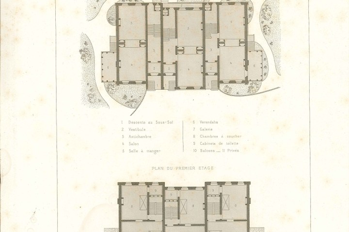 Een overdruk van een ontwerptekening van een woonhuis te Amsterdam