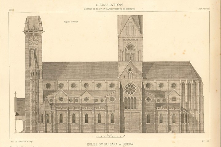 Enkele overdrukken van ontwerptekeningen van Dr. P.J.H. Cuypers van de Barbarakerk te Breda.