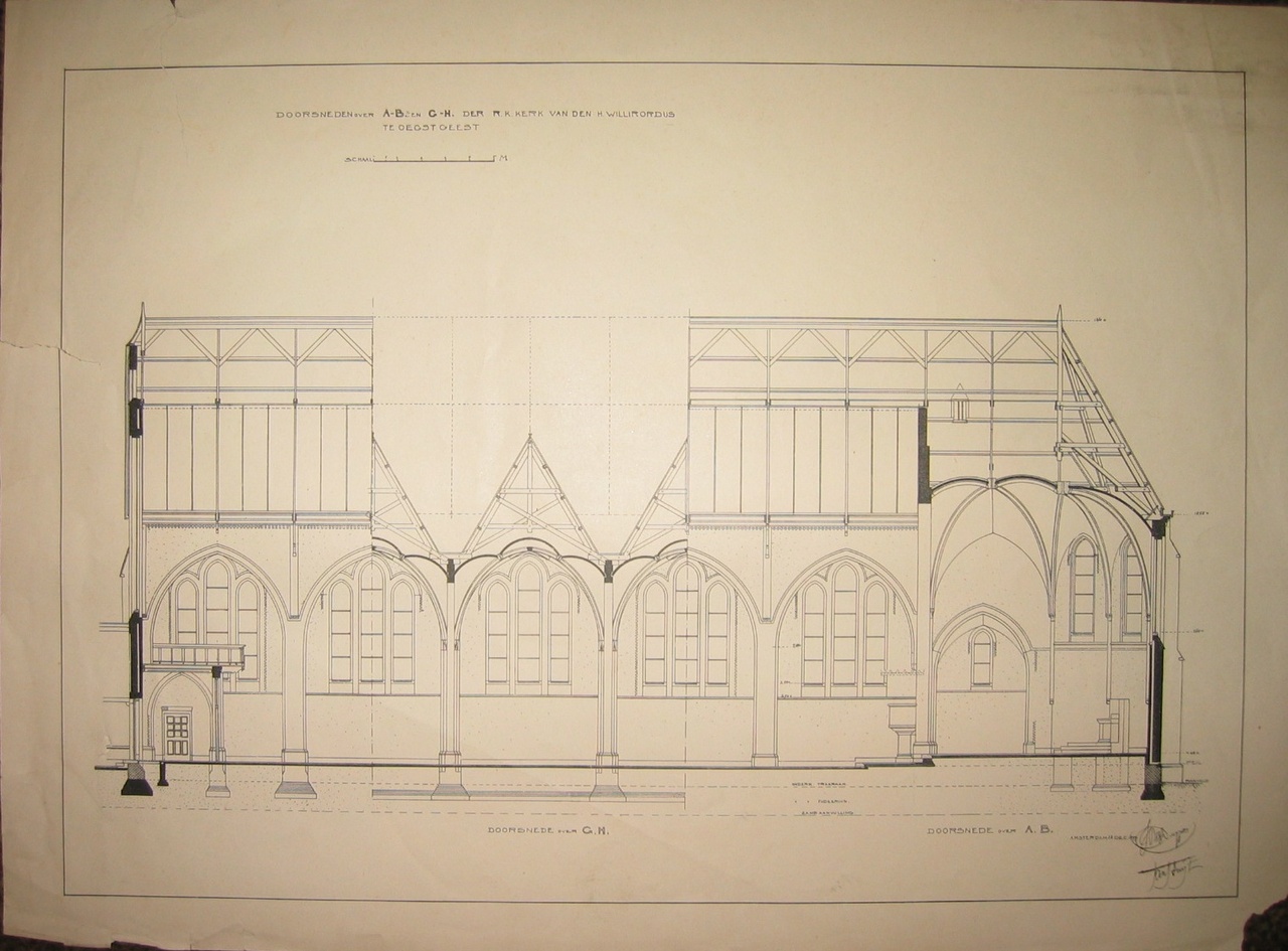 Enkele bestektekeningen van Joseph Th. J. Cuypers en Jan Stuyt van de R.K. Kerk van de H. Willibrordus te Oegstgeest.