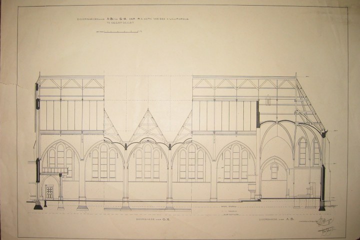 Enkele bestektekeningen van Joseph Th. J. Cuypers en Jan Stuyt van de R.K. Kerk van de H. Willibrordus te Oegstgeest.