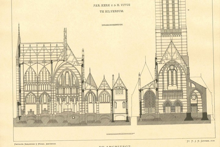 Een overdruk van het ontwerp van de St. Vituskerk te Hilversum