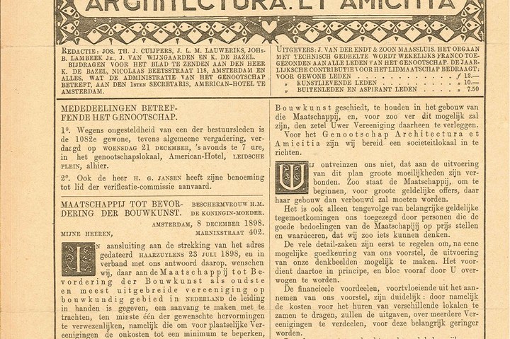 Verzamelmap met exemplaren van het tijdschrift ARCHITECTURA uit het vierde kwartaal van 1898.