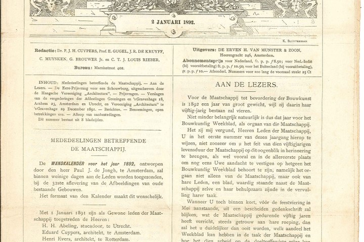 Verzamelmap met exemplaren van het tijdschrift Bouwkundig Weekblad uit de jaren 1892, 1893 en 1894