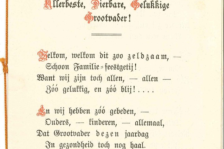 Felicitatiewens van de achterkleinkinderen Alberdingk Thijm t.g.v. de 90-ste verjaardag van hun overgrootvader Dr. Pierre Cuypers.