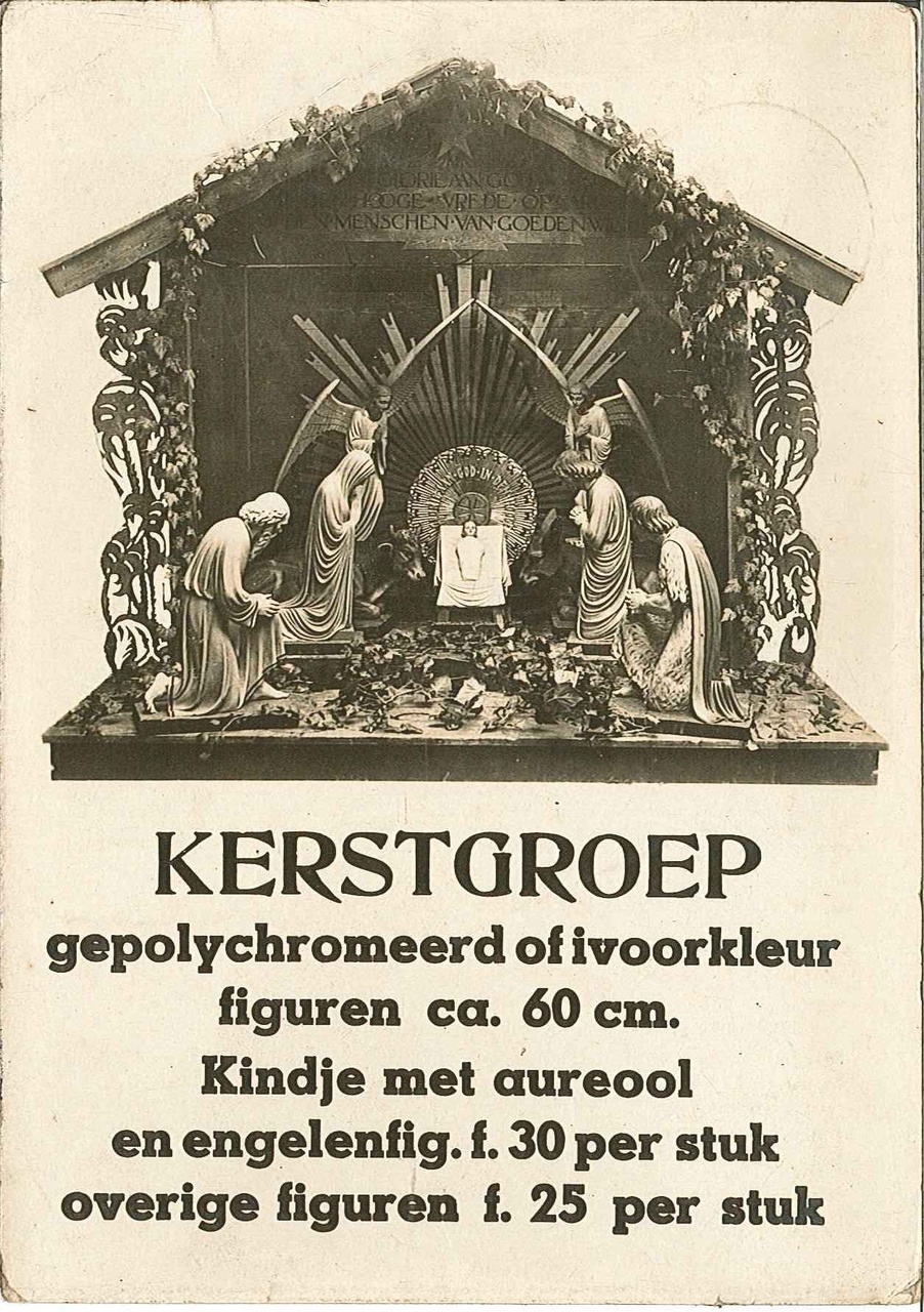 Foto van een kerstgroep vervaardigd in Cuypers' Kunstwerkplaatsen.