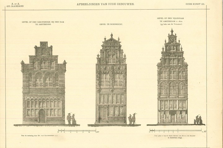 Twee platen met afbeeldingen van oude gebouwen door A.N. Godefroy.