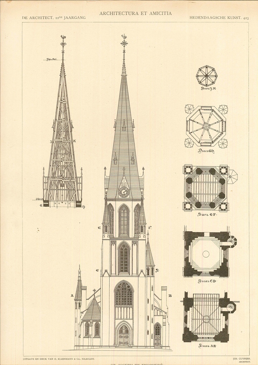 Een ontwerptekening van de St. Josephkerk te Enschedé