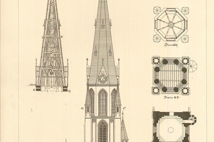 Een ontwerptekening van de St. Josephkerk te Enschedé