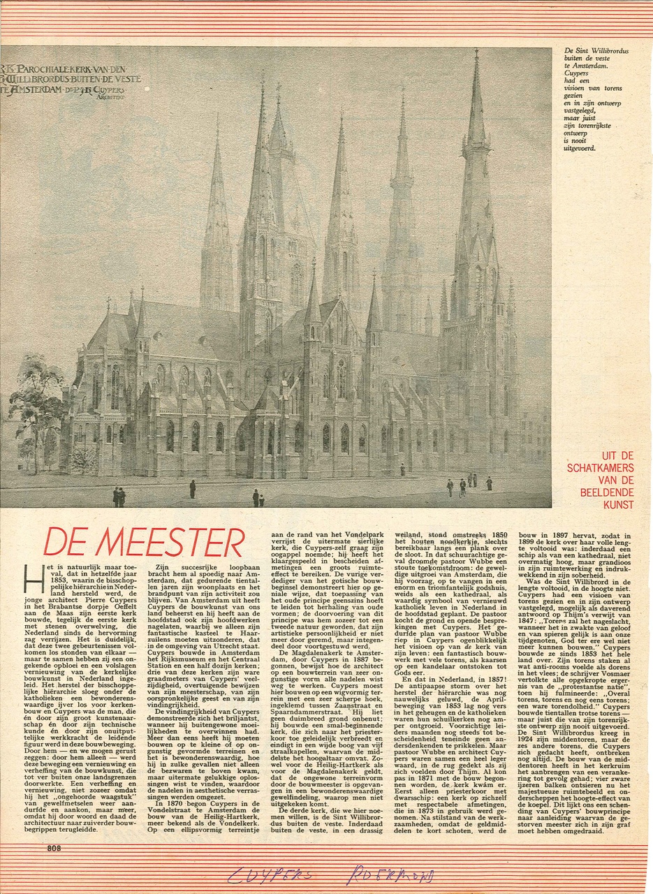 Een pagina uit tijdschrift De Katholieke Illustratie van 15 mei 1953 t.g.v. het 100-jarige verjaardag van het herstel van de bisschoppelijke hiërarchie in Nederland met een artikel over de "Amsterdamse kerken" van Dr. P.J.H. Cuypers.