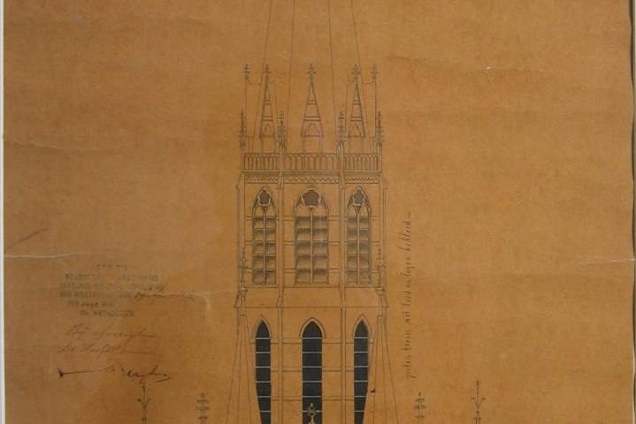 Ontwerptekening voor de westzijde van de H. Hartkerk te bouwen aan de  Vondelstraat te Amsterdam