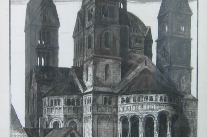 Pentekening van de Munsterkerk in Roermond door Piet Schoenmakers