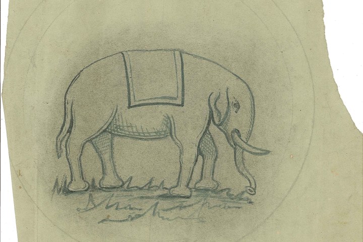 Ontwerp voor cirkelvormige ornamentering met olifant